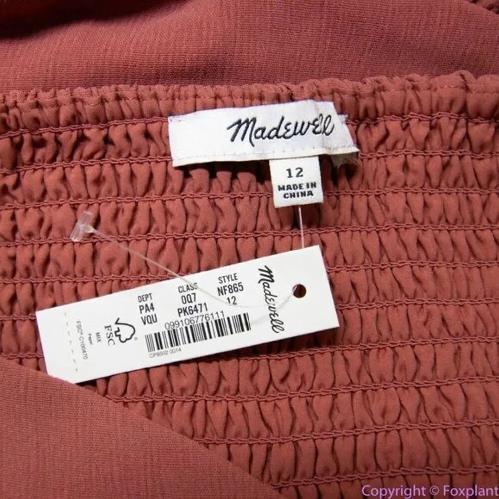 NEW Madewell Ruched Keyhole Tiered Midi Dress,‎ Vintage Quartz, 12